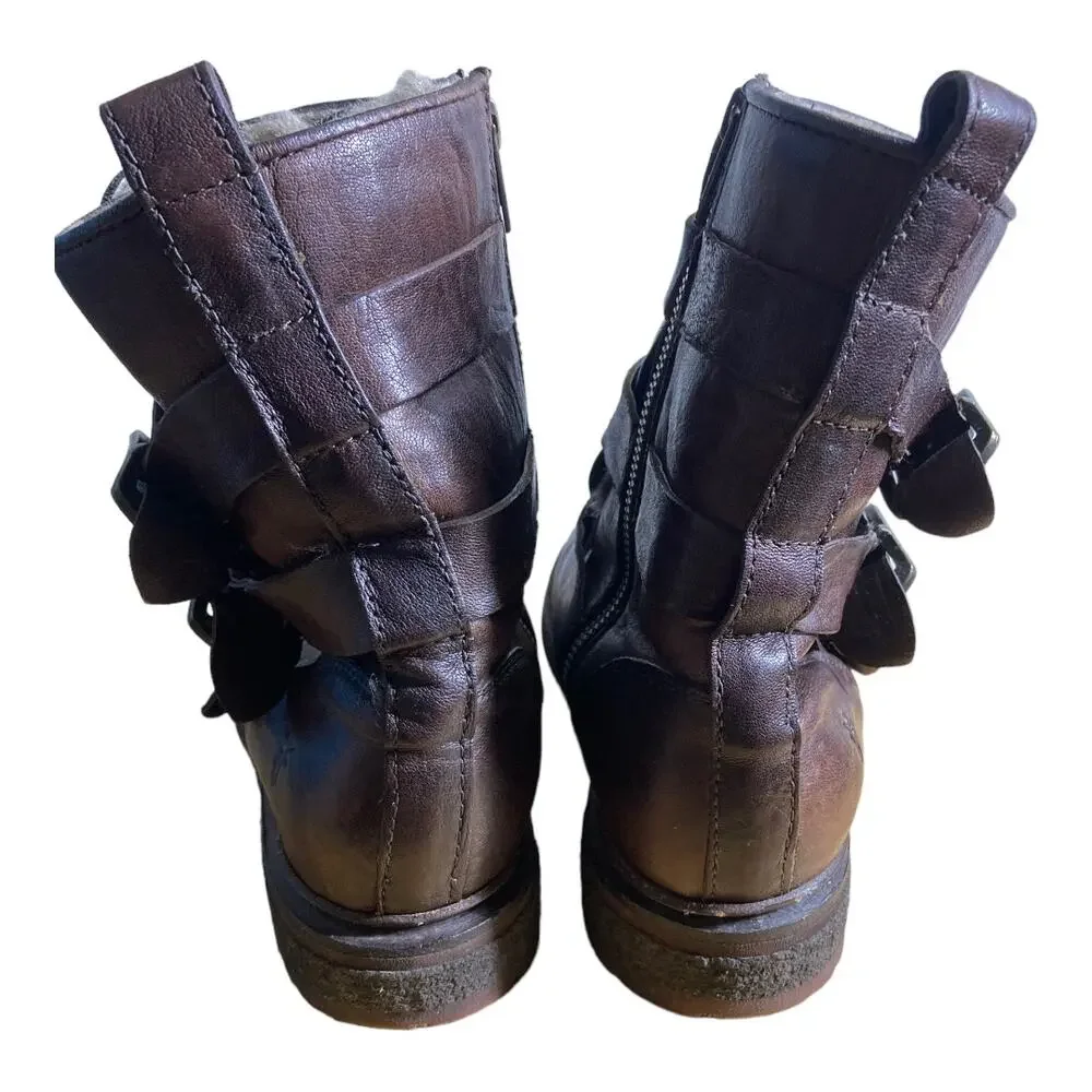 Frye Valerie Shearling Strappy Ankle Boot 8.5B